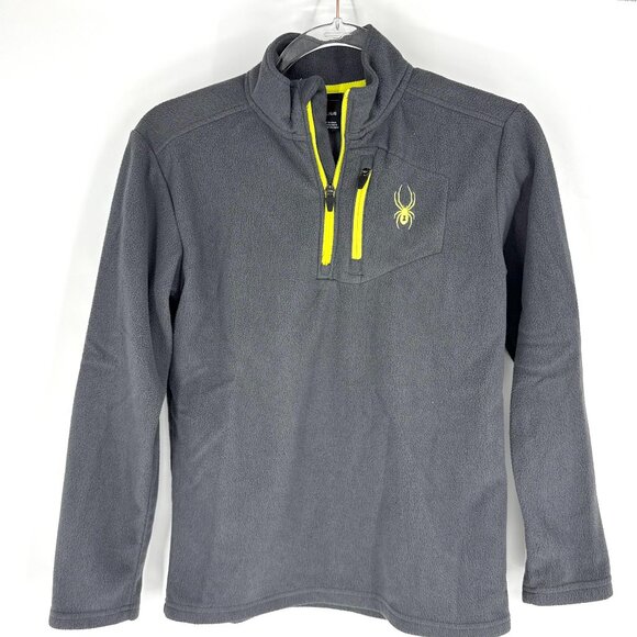 Spyder Quarter Zip Fleece Pullover Charcoal Grey Neon Yellow Boys Large - Picture 1 of 7